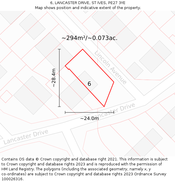 6, LANCASTER DRIVE, ST IVES, PE27 3YE: Plot and title map
