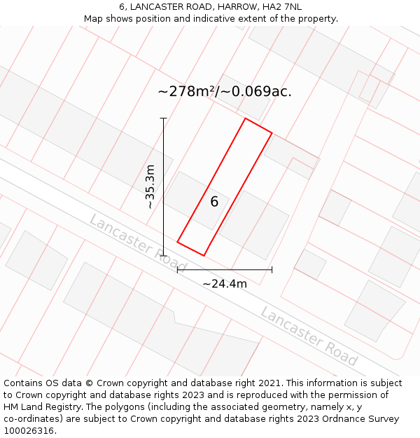 6, LANCASTER ROAD, HARROW, HA2 7NL: Plot and title map