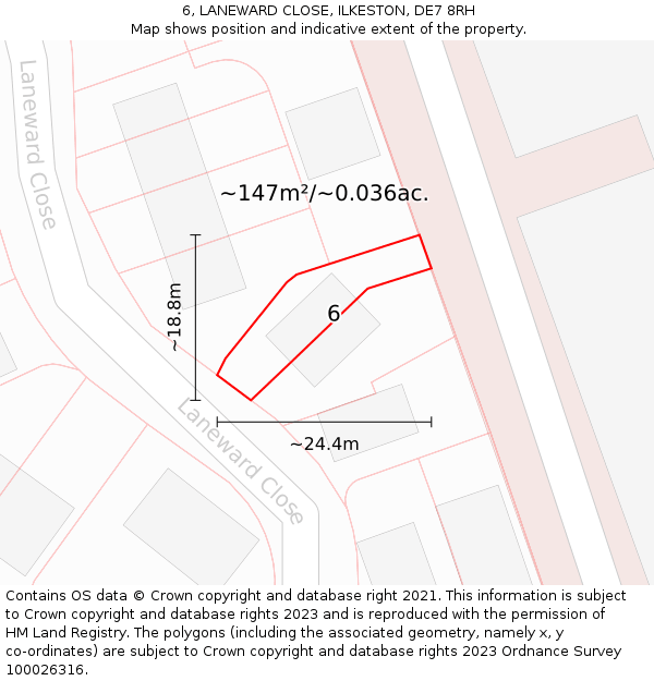 6, LANEWARD CLOSE, ILKESTON, DE7 8RH: Plot and title map