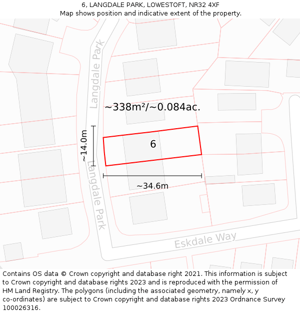 6, LANGDALE PARK, LOWESTOFT, NR32 4XF: Plot and title map