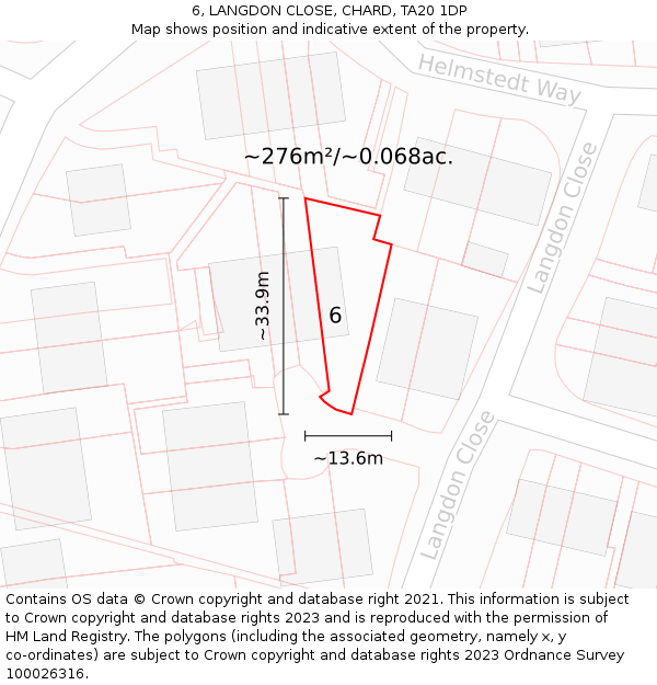 6, LANGDON CLOSE, CHARD, TA20 1DP: Plot and title map