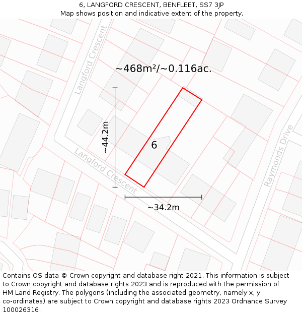 6, LANGFORD CRESCENT, BENFLEET, SS7 3JP: Plot and title map