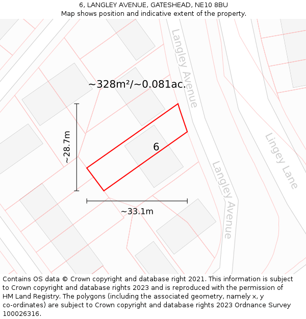 6, LANGLEY AVENUE, GATESHEAD, NE10 8BU: Plot and title map