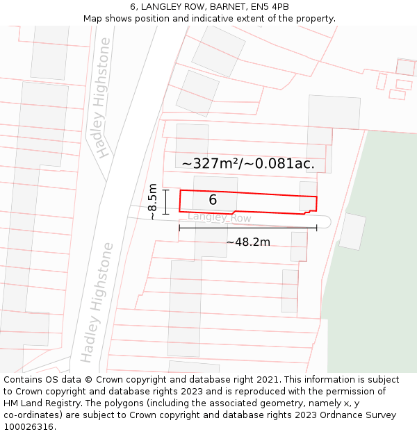 6, LANGLEY ROW, BARNET, EN5 4PB: Plot and title map