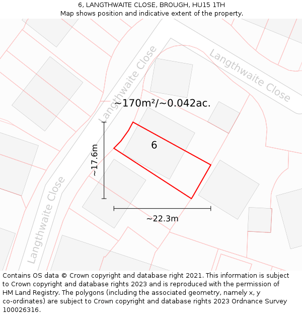 6, LANGTHWAITE CLOSE, BROUGH, HU15 1TH: Plot and title map