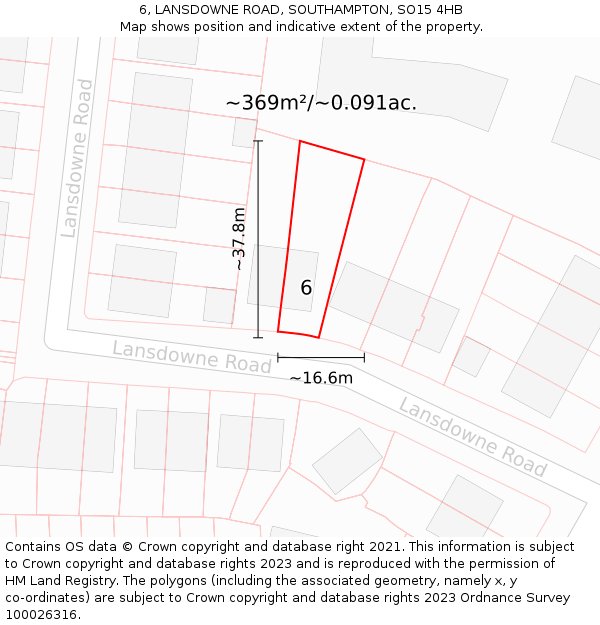 6, LANSDOWNE ROAD, SOUTHAMPTON, SO15 4HB: Plot and title map