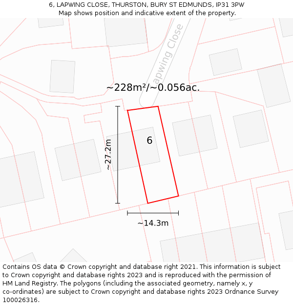 6, LAPWING CLOSE, THURSTON, BURY ST EDMUNDS, IP31 3PW: Plot and title map