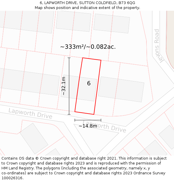 6, LAPWORTH DRIVE, SUTTON COLDFIELD, B73 6QG: Plot and title map