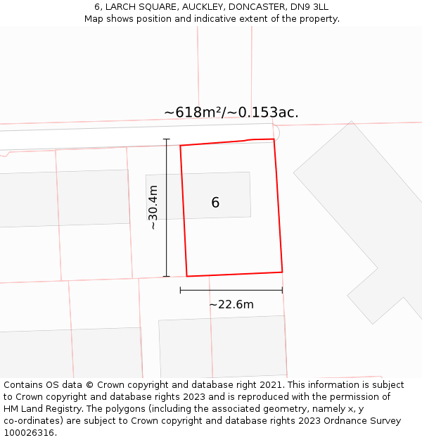 6, LARCH SQUARE, AUCKLEY, DONCASTER, DN9 3LL: Plot and title map