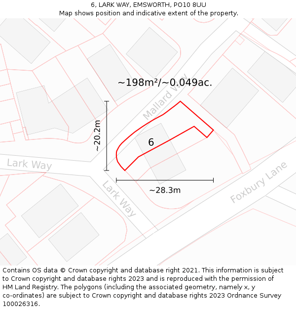 6, LARK WAY, EMSWORTH, PO10 8UU: Plot and title map