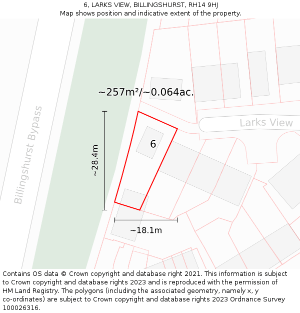 6, LARKS VIEW, BILLINGSHURST, RH14 9HJ: Plot and title map