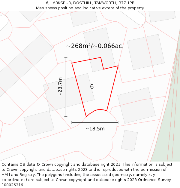 6, LARKSPUR, DOSTHILL, TAMWORTH, B77 1PR: Plot and title map