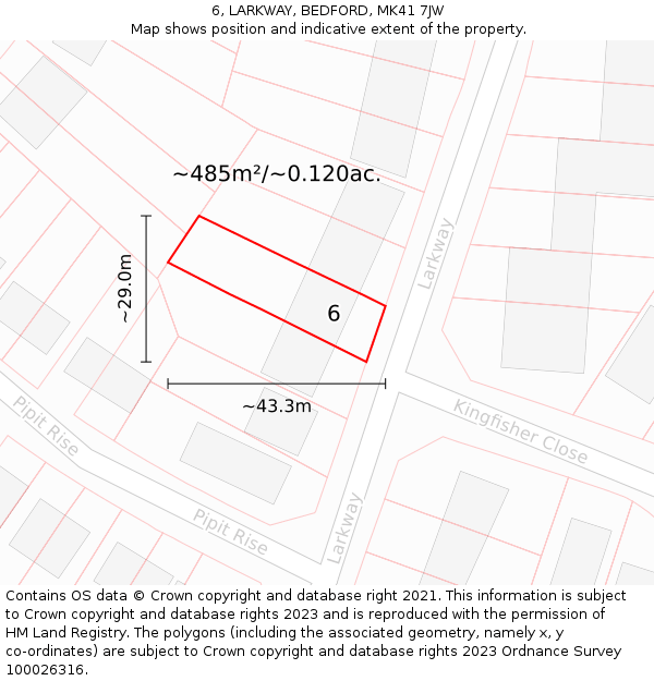 6, LARKWAY, BEDFORD, MK41 7JW: Plot and title map