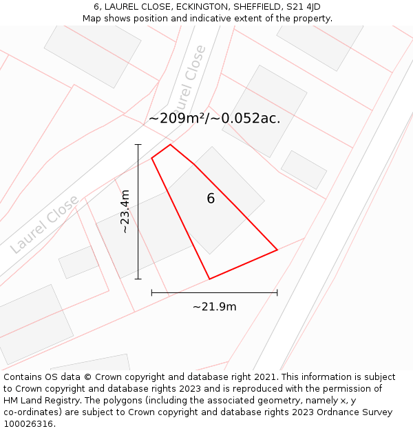 6, LAUREL CLOSE, ECKINGTON, SHEFFIELD, S21 4JD: Plot and title map