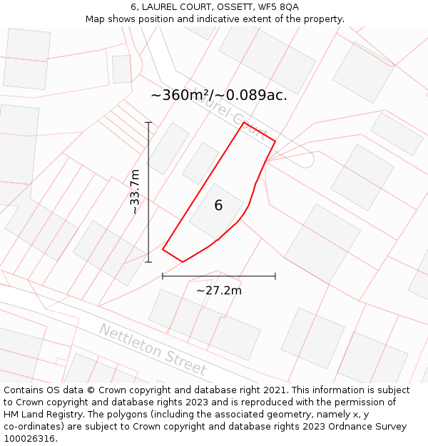 6, LAUREL COURT, OSSETT, WF5 8QA: Plot and title map