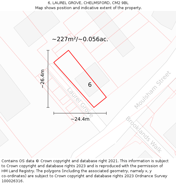 6, LAUREL GROVE, CHELMSFORD, CM2 9BL: Plot and title map