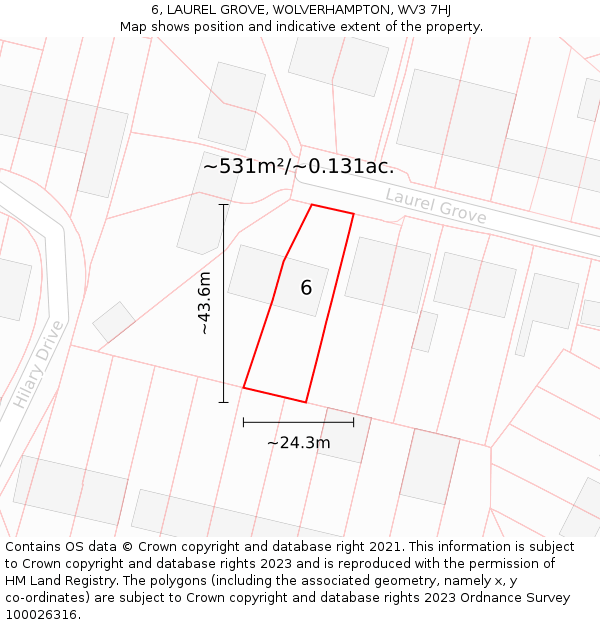 6, LAUREL GROVE, WOLVERHAMPTON, WV3 7HJ: Plot and title map