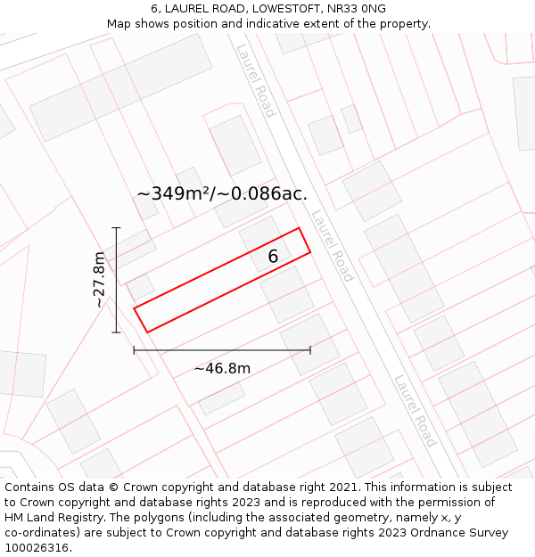 6, LAUREL ROAD, LOWESTOFT, NR33 0NG: Plot and title map