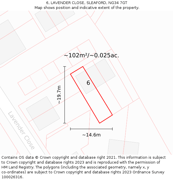6, LAVENDER CLOSE, SLEAFORD, NG34 7GT: Plot and title map