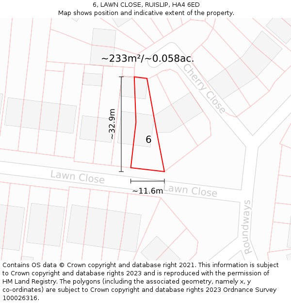 6, LAWN CLOSE, RUISLIP, HA4 6ED: Plot and title map