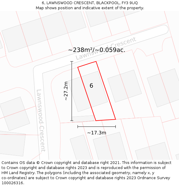 6, LAWNSWOOD CRESCENT, BLACKPOOL, FY3 9UQ: Plot and title map