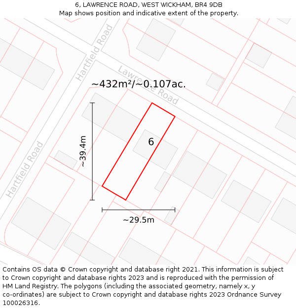 6, LAWRENCE ROAD, WEST WICKHAM, BR4 9DB: Plot and title map