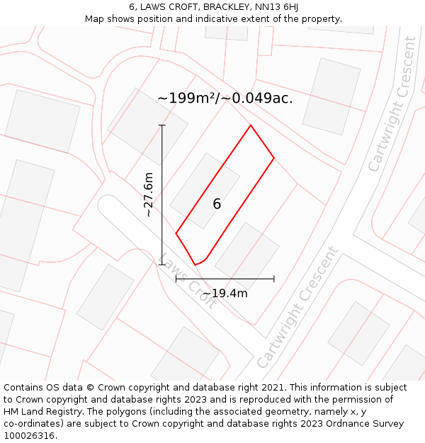 6, LAWS CROFT, BRACKLEY, NN13 6HJ: Plot and title map