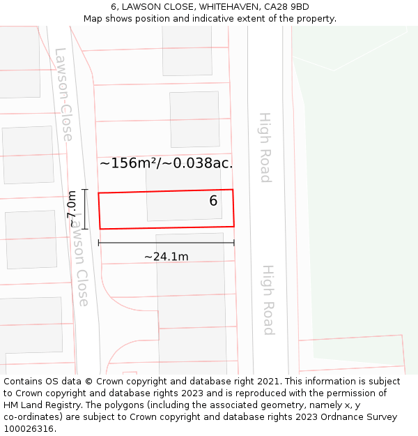 6, LAWSON CLOSE, WHITEHAVEN, CA28 9BD: Plot and title map