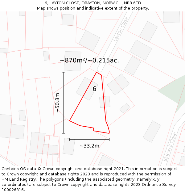 6, LAYTON CLOSE, DRAYTON, NORWICH, NR8 6EB: Plot and title map