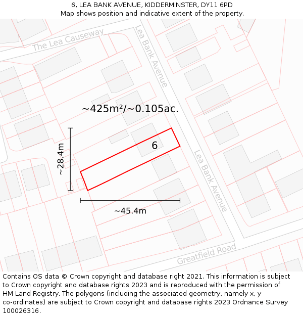 6, LEA BANK AVENUE, KIDDERMINSTER, DY11 6PD: Plot and title map
