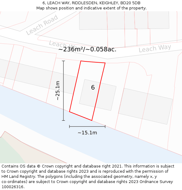 6, LEACH WAY, RIDDLESDEN, KEIGHLEY, BD20 5DB: Plot and title map