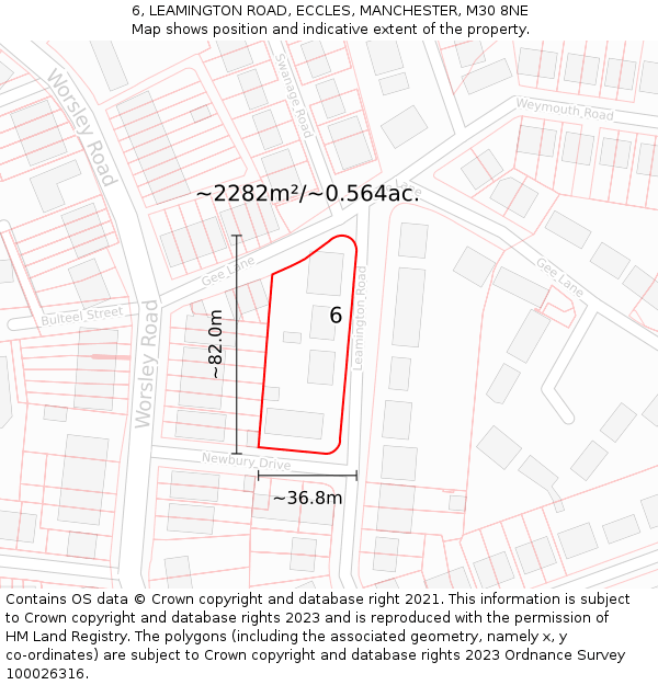 6, LEAMINGTON ROAD, ECCLES, MANCHESTER, M30 8NE: Plot and title map