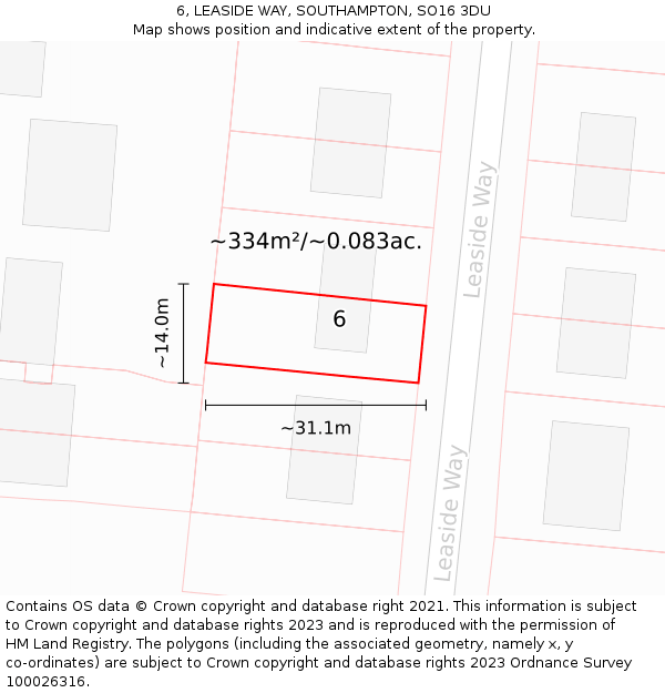 6, LEASIDE WAY, SOUTHAMPTON, SO16 3DU: Plot and title map