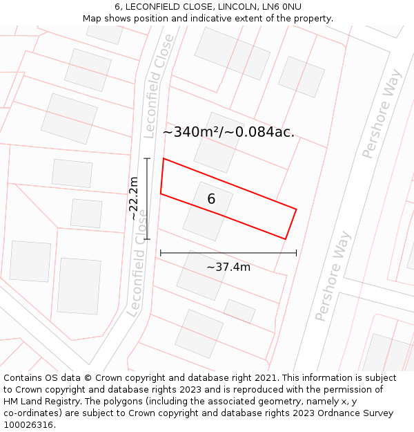 6, LECONFIELD CLOSE, LINCOLN, LN6 0NU: Plot and title map