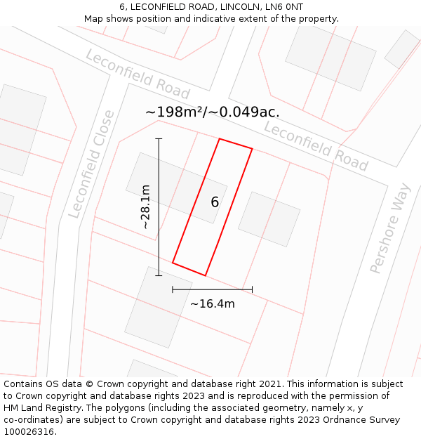 6, LECONFIELD ROAD, LINCOLN, LN6 0NT: Plot and title map