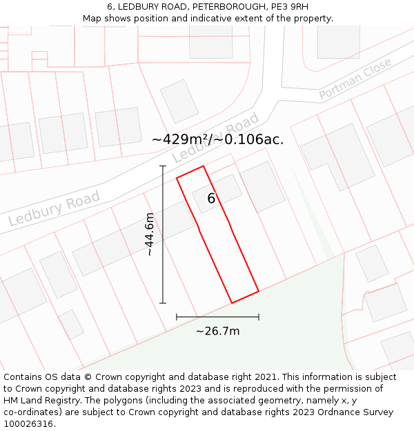 6, LEDBURY ROAD, PETERBOROUGH, PE3 9RH: Plot and title map