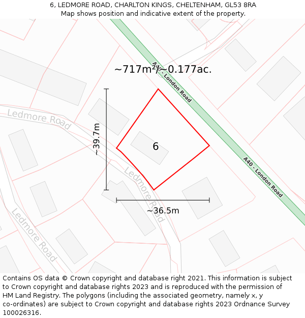 6, LEDMORE ROAD, CHARLTON KINGS, CHELTENHAM, GL53 8RA: Plot and title map
