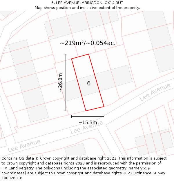 6, LEE AVENUE, ABINGDON, OX14 3UT: Plot and title map