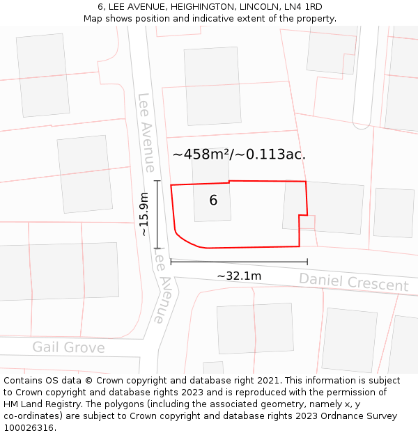6, LEE AVENUE, HEIGHINGTON, LINCOLN, LN4 1RD: Plot and title map