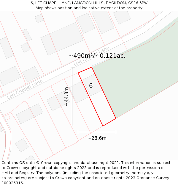 6, LEE CHAPEL LANE, LANGDON HILLS, BASILDON, SS16 5PW: Plot and title map
