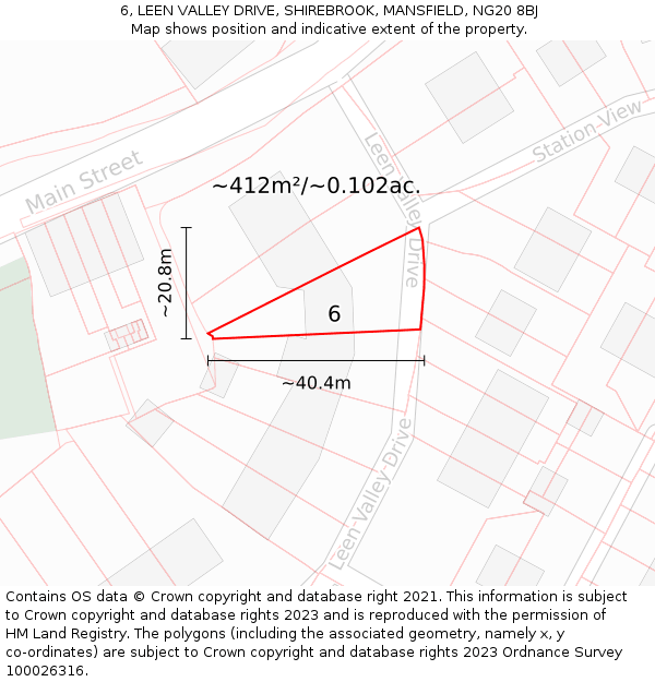 6, LEEN VALLEY DRIVE, SHIREBROOK, MANSFIELD, NG20 8BJ: Plot and title map