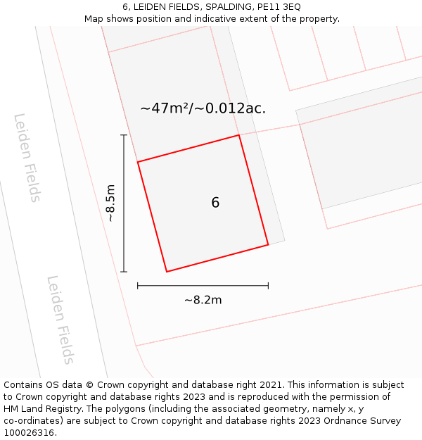 6, LEIDEN FIELDS, SPALDING, PE11 3EQ: Plot and title map