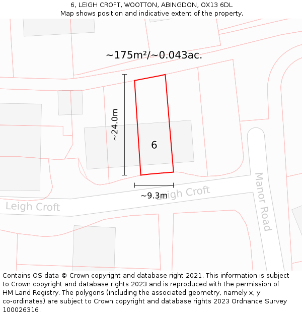 6, LEIGH CROFT, WOOTTON, ABINGDON, OX13 6DL: Plot and title map