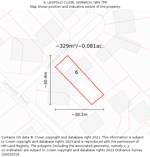 6, LEOPOLD CLOSE, NORWICH, NR4 7PR: Plot and title map