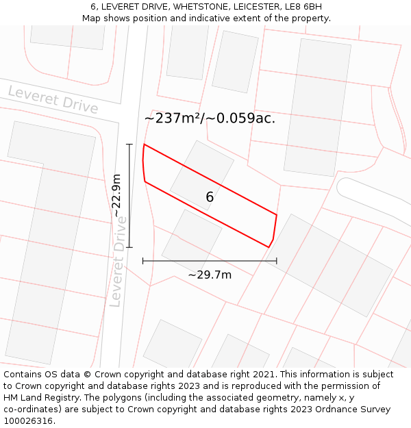6, LEVERET DRIVE, WHETSTONE, LEICESTER, LE8 6BH: Plot and title map