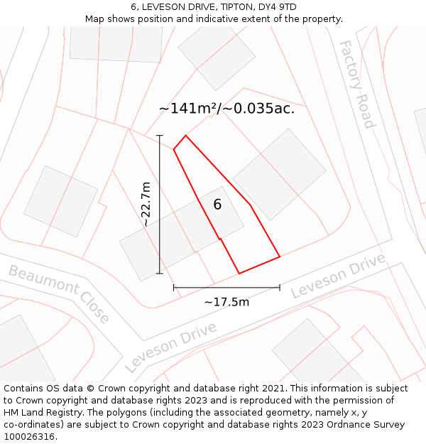 6, LEVESON DRIVE, TIPTON, DY4 9TD: Plot and title map