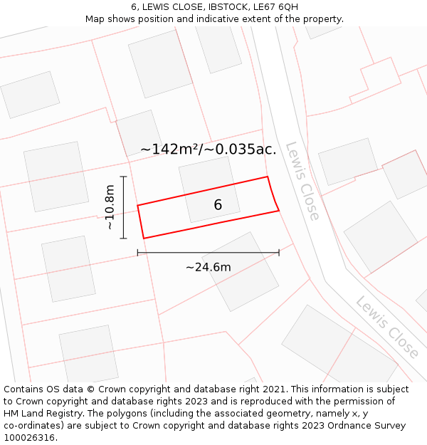 6, LEWIS CLOSE, IBSTOCK, LE67 6QH: Plot and title map