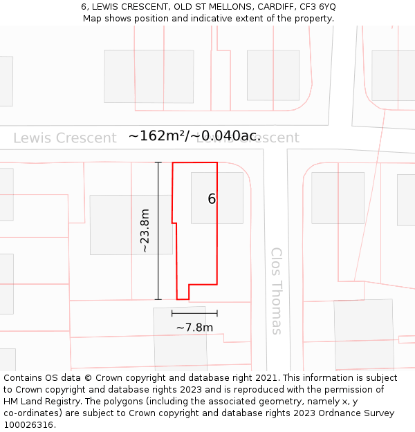 6, LEWIS CRESCENT, OLD ST MELLONS, CARDIFF, CF3 6YQ: Plot and title map