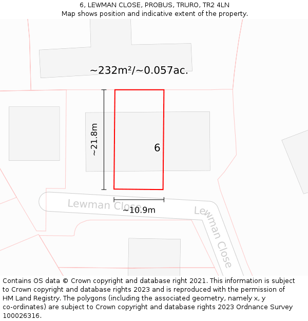 6, LEWMAN CLOSE, PROBUS, TRURO, TR2 4LN: Plot and title map