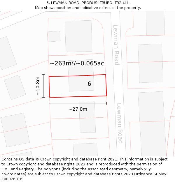 6, LEWMAN ROAD, PROBUS, TRURO, TR2 4LL: Plot and title map